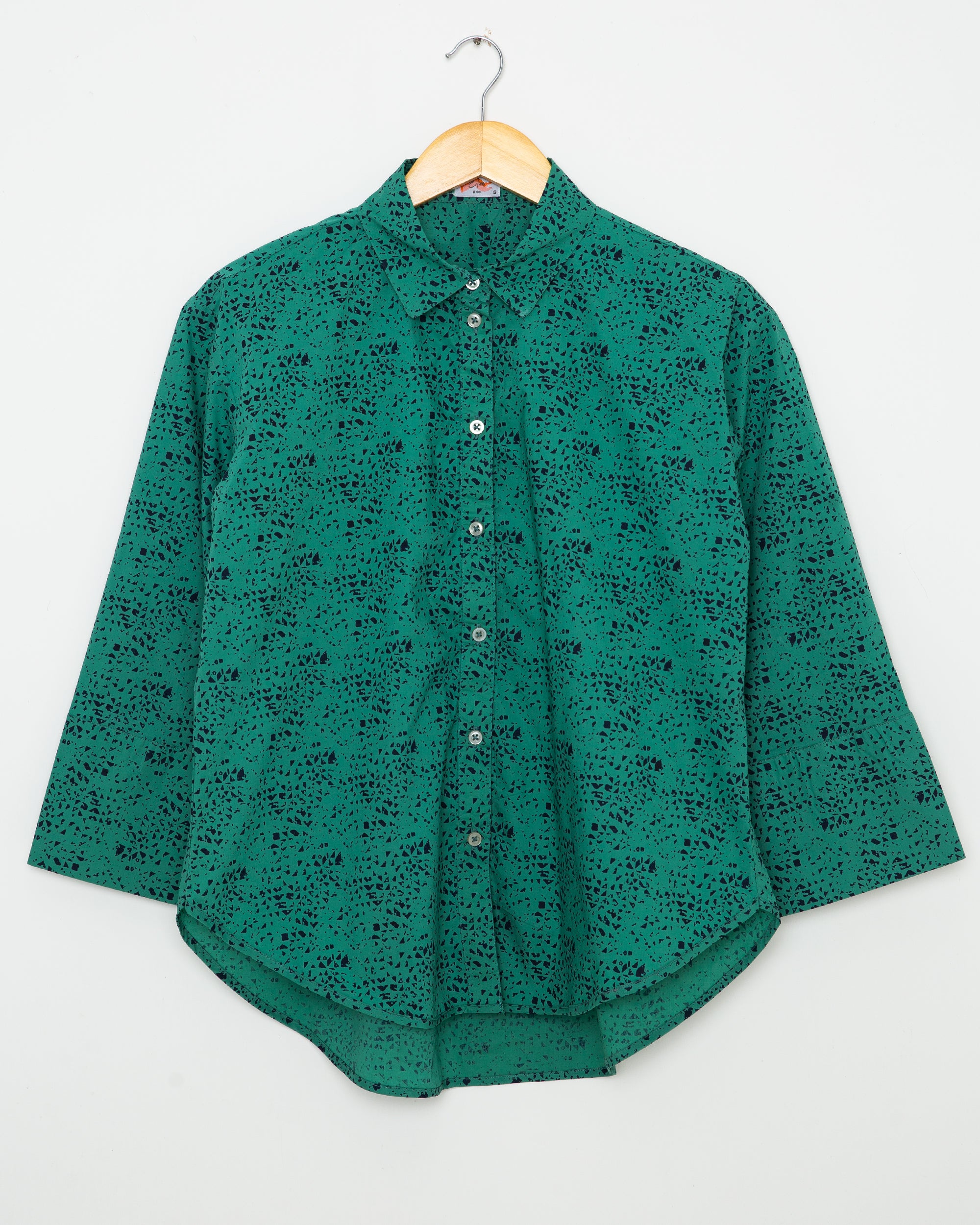 Green Printed Button Up